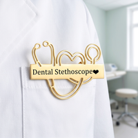 Badge stéthoscope personnalisé en acier inoxydable de la série médicale, broche longue, logo gravé au laser personnalisé, étiquette de nom, épingle