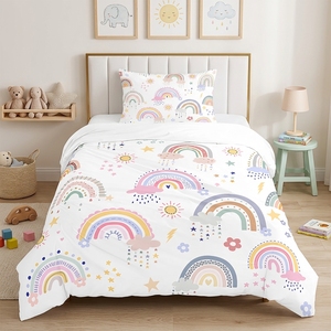 Set di Biancheria da Letto per Bambini con Motivo Arcobaleno e Nuvole, <span class=keywords><strong>Copripiumino</strong></span> <span class=keywords><strong>Singolo</strong></span> EU, Morbido Set <span class=keywords><strong>Copripiumino</strong></span> Stampato per Camere da Letto delle Ragazze - Product Image 2
