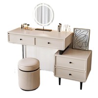 Coiffeuse moderne minimaliste avec miroir LED, ensemble de table de maquillage avec tiroirs et armoire de rangement pour chambre à coucher