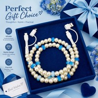 Câble de charge rapide multi-USB 4-en-1 Fresh Blue Pearl avec perles, accessoires de voiture, cadeau technologique tendance, câble Type C