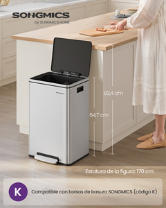 <span class=keywords><strong>Poubelle</strong></span> de cuisine 50L à fermeture douce avec pédale, en acier inoxydable et seau intérieur en plastique amovible, pour usage intérieur/extérieur - Product Image 1