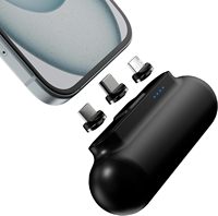 Batterie externe portable 3000 mAh mini capsule sans fil, charge rapide extérieure, micro USB 10W, 3 câbles de connexion