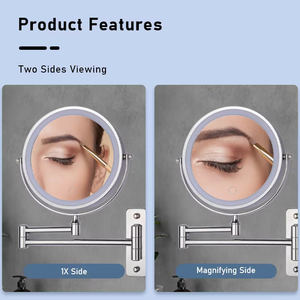 Chuyên nghiệp 360 xoay có thể gập lại hai mặt treo tường gương mỹ phẩm 5x Magnifying mở rộng cánh tay tiết kiệm không gian - Product Image 2