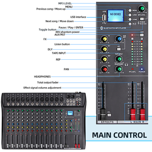 Console de mixage DJ professionnelle OEM DT12, entrée MP3, alimentation fantôme 48V, mixeur audio 12 canaux - Product Image 2