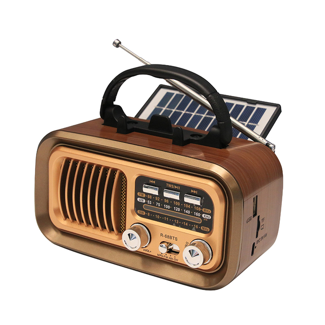 R-68BTS Manufacture Solar Panel TWS Wireless Link Multi-band Radio With Usb Tf Card and Lithium Recharge Battery