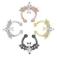Acier inoxydable chirurgical PVD aucun Piercing faux narine bijoux de corps CZ Zircon faux Septum chauve-souris anneau de nez