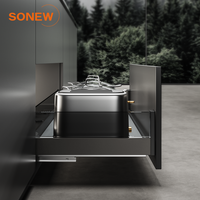 Organisateur de placard de cuisine SONEW DAWN en alliage d'aluminium, tiroirs coulissants avec étagère à vaisselle réglable et plateau à couverts