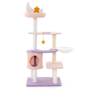 Tour à chat moderne multi-niveaux avec griffoir recouvert de sisal, design de dessin animé, structure de jeu pour chats d'intérieur - Product Image 4