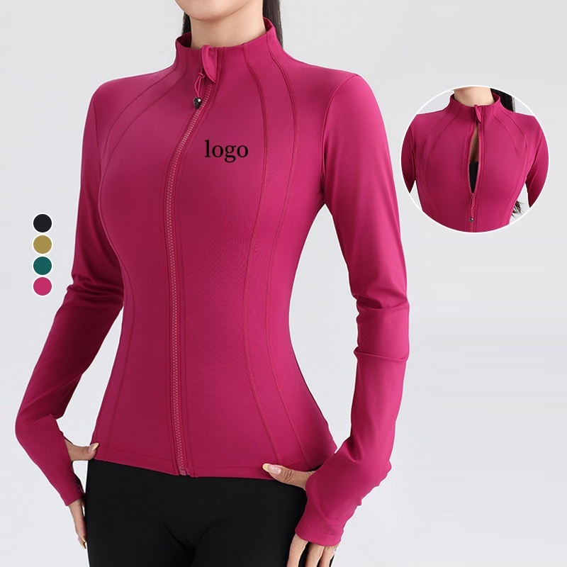 Outdoor Sports Yoga Long Sleeve Women Fitness High Elasticity Slim Sports Jacket Workout Stand Collar Zipper Gym Yoga Coat