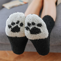 Vente en gros, chaussettes d'hiver confortables et épaisses pour femmes, chaussettes thermiques pour la maison, confortables, animaux, griffes de chat, chaussettes chaudes et duveteuses
