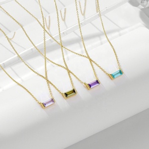 สร้อยคอประดับเพชร CZ สีสันสดใสแบบสั่งทำพิเศษ ZYO สร้อยคอแบบโซ่ลายบาแกตต์ สร้อยคอประดับพลอยประจำเดือนเกิดทำจากสแตนเลส - Product Image 5