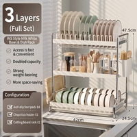 Égouttoir de cuisine métallique à trois niveaux, sur pied, non pliable, multifonctionnel, pour bols, assiettes et organisateur de baguettes