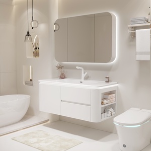 Modern Design Bathroom <strong>Sink</strong> with Cabinet Set Waterproof Marble Vanity Storage <strong>Cupboard</strong> Including Bathroom Mirror and Wash Basin - Product Image 2