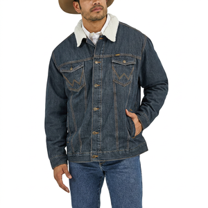 Men Sherpa Lined <b>Denim</b> Jacket Western Style Button Front Turn Down Collar Windproof Breathable Winter <b>Coat</b> - Product Image 1