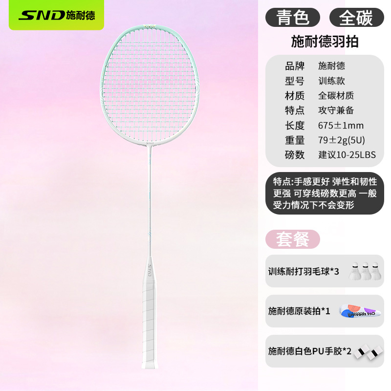 Raquette simple cyan - 3 volants - 2 grip tapes - 1 sac de raquette