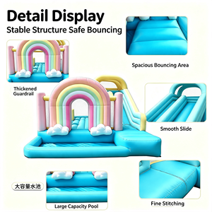 Château gonflable arc-en-ciel avec toboggan et piscine, aire de jeux pour enfants, usage domestique et extérieur, vente en gros, directement de l'usine - Product Image 3