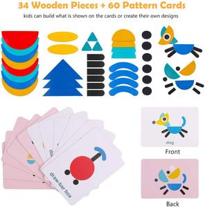 Khối Mô Hình Bằng Gỗ-Bộ Câu Đố Hình Dạng Tangram Trò Chơi Xếp Chồng Màu Trò Chơi Ghép Hình Động Vật Bằng Gỗ (60 Thẻ Mẫu) - Product Image 4