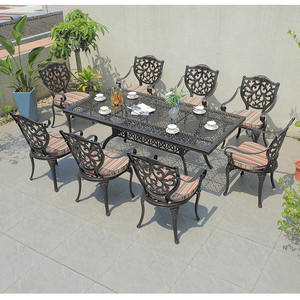 लक्जरी कास्ट एल्यूमीनियम आउटडोर उद्यान अवकाश 8 सीटें रेस्तरां डाइनिंग टेबल और कुर्सियां सेट - Product Image 1