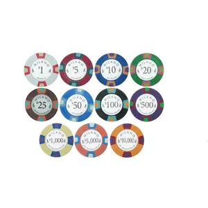 Professional custom 10gram real color poker chips 40mm pure clay with number sticker 25 50pcs a roll for casino table games