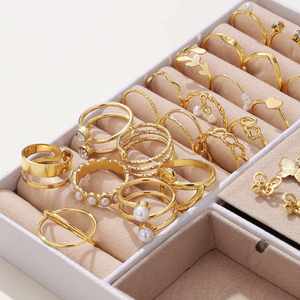 New Alloy Gold Plated Trendy Women's Set Butterfly Heart Pearl Hoop Earrings Geometry Ring Engagement <b>Wedding</b> <b>Accessories</b> Box - Product Image 5