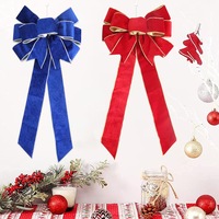 Grand nœud de Noël en velours flanelle Eden avec bordure dorée, décoration suspendue de style festif pour sapin de Noël et scènes de fêtes