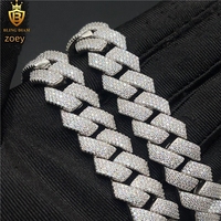 Chaîne cubaine Miami 15 mm pour homme, 4 rangs, style hip-hop, entièrement sertie de moissanite VVS, en argent 925 de haute qualité