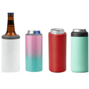 Refroidisseur de canettes et bouteilles en acier inoxydable à double paroi, avec logo personnalisé, paillettes, pour bière et vin, format slim 12oz, 4 en 1, garde au froid - Product Image 1