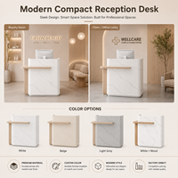Comptoir de réception compact moderne sur mesure avec finition bois clair, petit bureau d'accueil, comptoir de caisse pour salon de beauté, mini-boutique, bureau