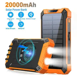 20000mAh Large Capacity Portable Magnetic Wireless Power Bank With Cables Outdoor Waterpoof Solar Fast Charging Power Bank