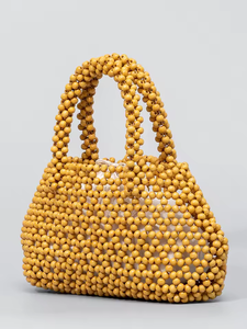 Bolso de madera original de estilo coreano, sencillo y versátil, con diseño calado y tejido artesanal de cuentas, ideal como bolso de playa. - Product Image 2