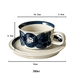 Finnish Medieval Floral Pattern Sustainable Ceramic Hand-Painted Coffee <b>Mug</b> & Saucer Set with Gift <b>Box</b> - Product Image 6