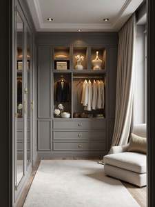 Dressing contemporain en bois massif gris pour appartement et villa, armoires de chambre à coucher modernes - Product Image 4