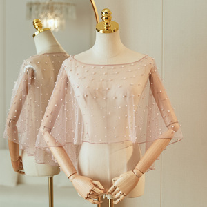 2025 Tulle mariage <span class=keywords><strong>voile</strong></span> perle châle mariée épaule couverture extensible Tulle Cape pour mariée cérémonie photographie accessoires - Product Image 2