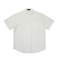 Kemeja Pria 100% Linen Lengan Pendek, Model Longgar, Warna Solid, Kancing Depan, Dengan Kantong Dada