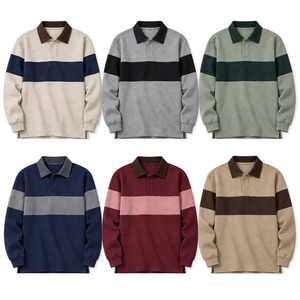 Maglia da Rugby da Uomo a Maniche Lunghe, <span class=keywords><strong>Polo</strong></span> Bicolore a Righe con Colletto a Contrasto, Stile Preppy Casual, Logo Personalizzato, Produzione all'Ingrosso con Etichetta Privata - Product Image 4