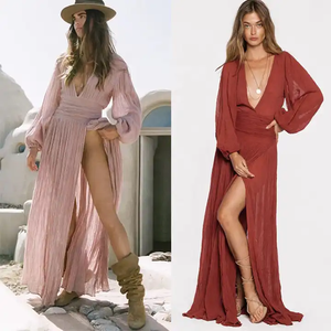 Produttori di abbigliamento personalizzato ultima moda Design bohémien abito <span class=keywords><strong>a</strong></span> <span class=keywords><strong>maniche</strong></span> lunghe Casual Maxi abito da donna - Product Image 2