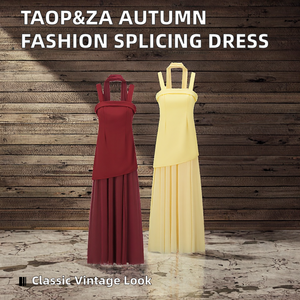 TAOP&ZA 25 Robe mi-longue trapèze pour femme, style européen et américain, avec fermetures éclair, taille naturelle, 100% polyester - Product Image 2