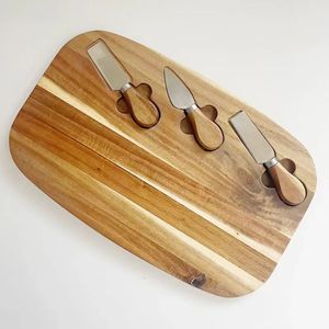 Wooden <b>Cheese</b> Cutting Board With <b>Knives</b> <b>Set</b> Portable Reversible Durable For <b>Cheese</b> And Fruit Slicing - Product Image 5