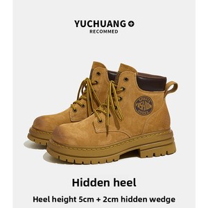 Bottes hautes en daim de qualité supérieure, bottes de travail rétro à plateforme épaisse et lacets, chaussures de mode streetwear durables à semelle robuste pour l'extérieur - Product Image 5