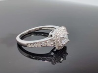 Cincin Tunangan Wanita Berlapis Rhodium Perak Sterling S925 Model Princess Cut CZ Halo, Laris di Afrika