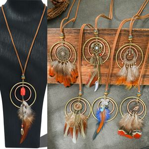 Feather Pendant <b>Necklaces</b> Leather Thread Copper Alloy <b>Boho</b> Style Unisex Jewelry - Product Image 5