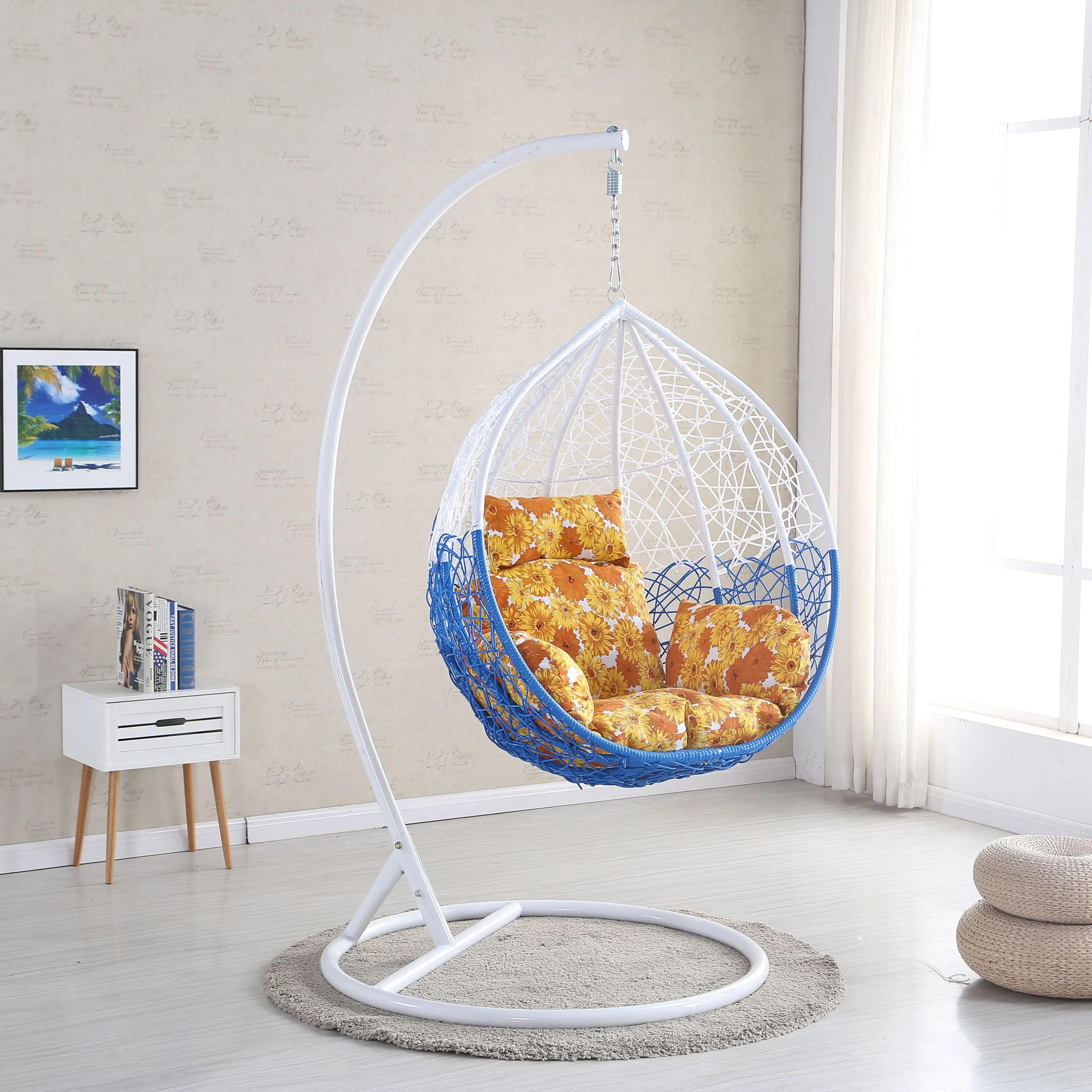 Высококачественная уличная мебель из ПЭ ротанга, плетеное Птичье гнездо, подвесное музыкальное кресло-качели в форме яиц