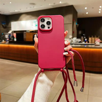 Étui de téléphone à bandoulière avec cordon de fixation et crochet en silicone TPU souple pour iPhone 17 Air 11 12 13 14 15 16 Pro Max