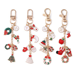 Christmas Series Metal Keychain Bag Charm Letter Wreath Tree <b>Sock</b> Pendant Bell Ornament Backpack Decoration Gift - Product Image 5