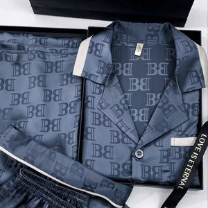 Conjunto de Pijama Transpirable de Seda de Hielo de Alta Gama Da Vinci Code para Hombres Jóvenes, Cárdigan de Seda Jacquard Ligero de Manga Larga - Product Image 2