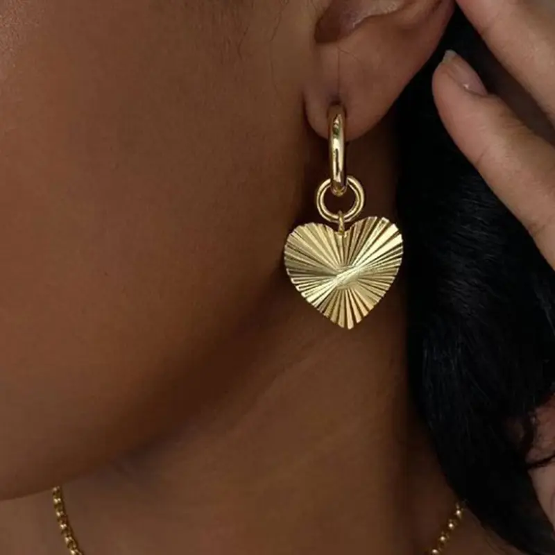 2022 Trendy Earring 18K Gold Plated Korean Heart Burst Stainless Steel Drop Earrings Jewelry