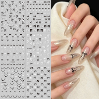 Lot de 6 autocollants pour ongles noirs et blancs, motif nœud simple, chaîne à pois, autocollants adhésifs pour ongles, décoration de manucure élégante et classique