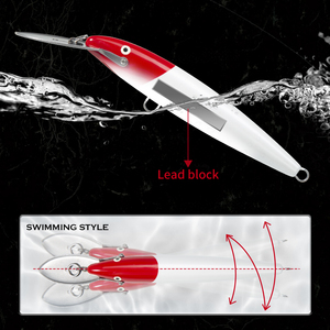 Promotion : Leurre de pêche coulant 140 mm 40 g rouge et blanc pour thon, Jerkbait, Pesca, leurre dur coulant pour la pêche à la traîne - Product Image 4