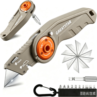 Couteau utilitaire pliable OEM avec manche en alliage, lame rétractable et embout tournevis