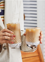 Classique Niche Verre Américain Glacé Latte Tasse À Café Conception Rayée pour Café Lait Jus Petit U Sans Tige Eau Drinkware